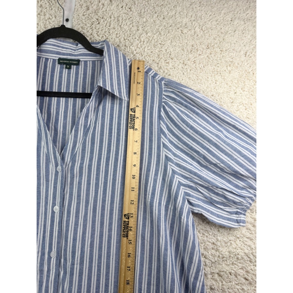 Anthropologie Meadow Rhodes Shirt Dress Size 1X Blue Stripe Puff Sleeve High-Low - Picture 8 of 9